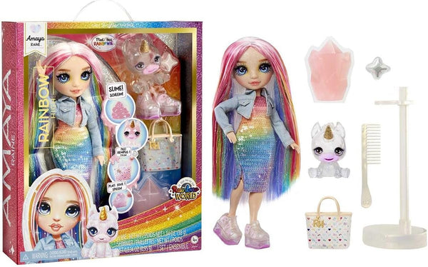 Păpușă Rainbow High Fashion cu slime și animal de companie - Amaya (Culori curcubeu) - păpușă strălucitoare de 28 cm cu slime sclipitor, animal magic și accesorii de modă - jucărie pentru copii - 4-12 ani