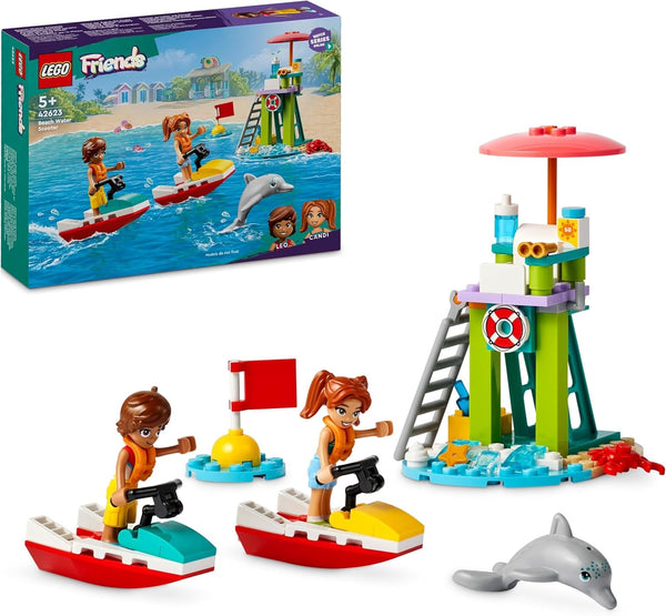 Turn de observare a salvamarilor LEGO Friends cu jet ski-uri, jucărie pentru copii, idee de cadou pentru fete și băieți de la 5 ani cu 2 figurine și delfin, jucărie jet ski 42623