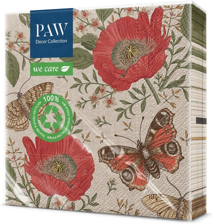 Pfotenkollektion X Pfoten Dekor Kollektion CM Papiertücher mit 3 Schichten. 20 Stücke. Gedruckt mit farben auf Wasserbasis. Tischdekorationen. Nature, Hirsc, PAW_022022, Hirsch, 33 x 33 cm (Paket mit 3)