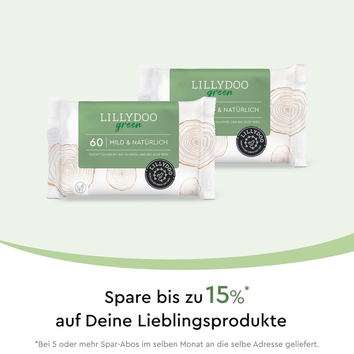 LILLYDOO Green Natürliche Feuchttücher, 600 Stück (10 X 60), 100% Plastikfreies Tuch, Ohne Parfüme (FSC Mix)