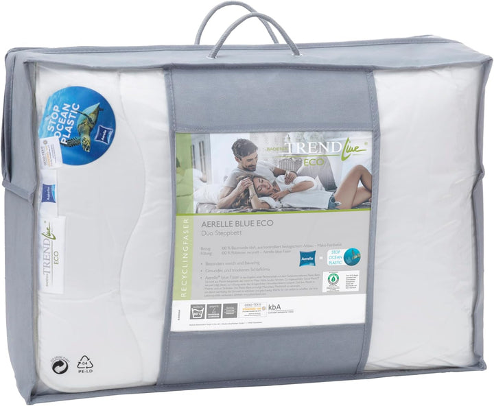 Badenia Trendline Eco quilt Aerelle Blue Duo 135 X 200 Cm, Alb, certificat Öko- Tex, Produs în conformitate cu standardul de calitate german