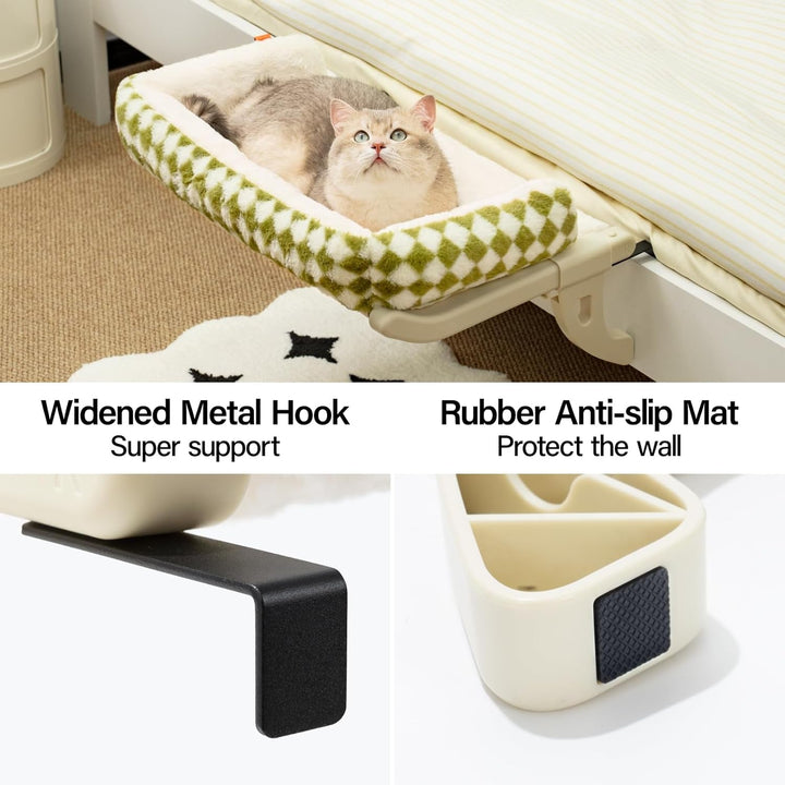 MEWOOFUN Hamac pentru Pisici, Pat pentru Pisici, Pervaz pentru Pisici - 50 x 36 cm, Pat pentru Pisici Încălzit, Hamac cu Pat Moale, Ventuză Detașabilă, Capacitate 18 kg (Gree L - cu Covoraș)