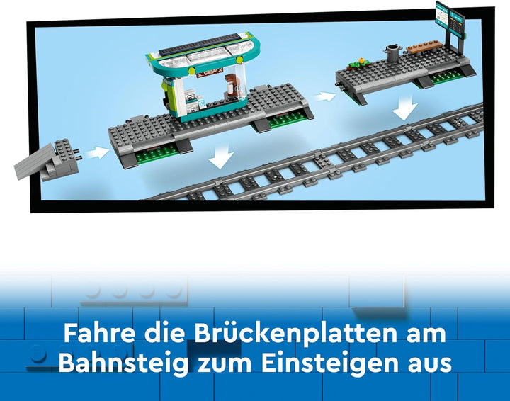 Tramvai LEGO City cu stație, idee de cadou pentru fanii jucăriilor cu vehicule de la 7 ani, cu 6 minifigurine și un câine ghid pentru jocuri de rol, jucărie de construcție 60423