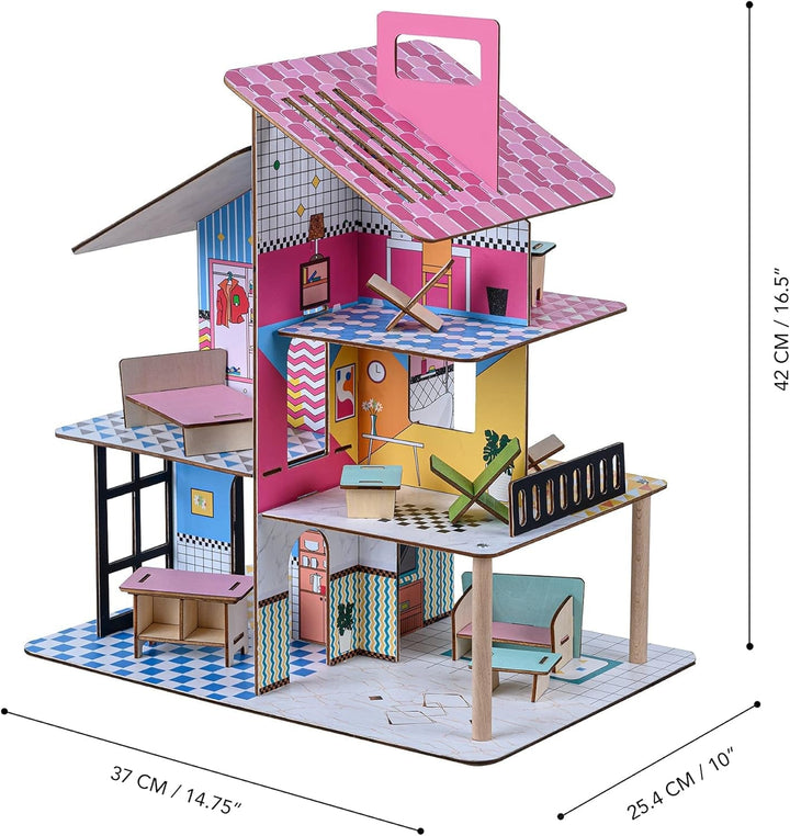 Olivia'S Little World 360 Casă de păpuși din lemn pentru copii Păpuși de 3,5" și 12 accesorii Multicolor TD-13260C