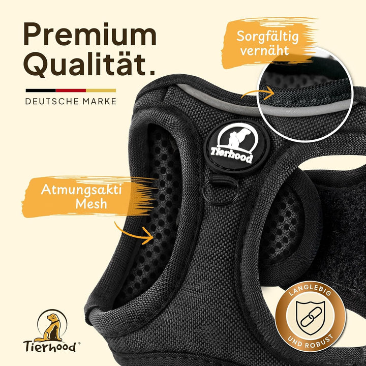 Tierhood - Set ham pentru pisici cu lesă pentru libertate controlată - Ham moale - Confortabil, reglabil și robust - Ham pentru pisici active (negru, mărimea M)
