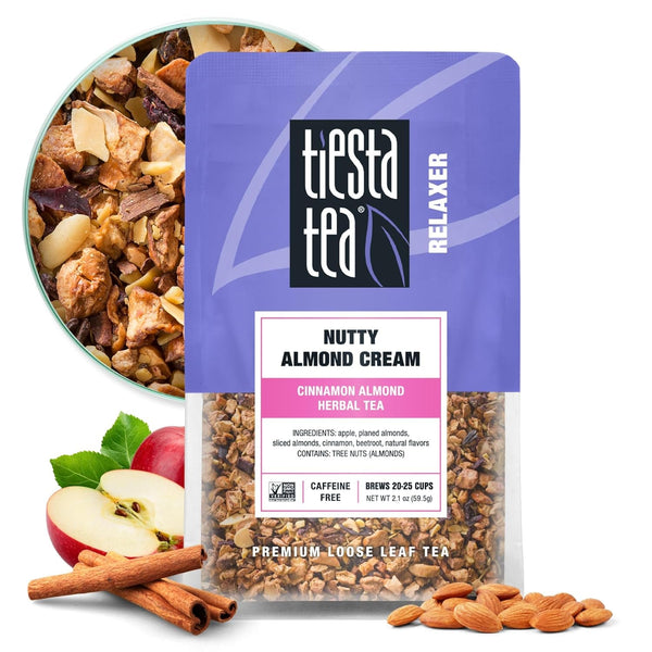 - Nutty Almond Cream | Premium Loose Leaf | Cinnamon Almond Herbal Tea Blend | Non-Caffeinated | Make Hot or Iced & Brews up to 25 Cups | 2.1 Ounce Resealable Pouch Tea USA Naty Shop Default Title