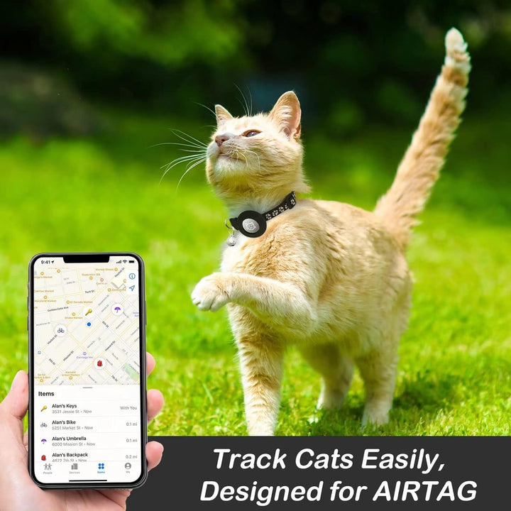Pachet de 2 compatibil cu zgarda Airtag pentru pisici cu clopoțel, tracker GPS reflectorizant pentru pisici compatibil cu husa Apple Airtag, personalizat compatibil cu zgarda Airtag pentru pisici cu încuietoare de siguranță