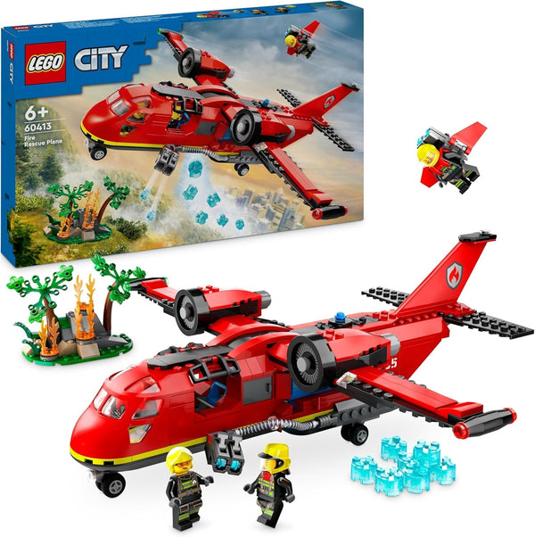 LEGO City Firefighting Plane, Set de pompieri cu avion jucărie pentru copii, set de construcție cu 3 figuri de pompieri și decor de incendiu, idee excelentă de cadou pentru băieți și fete de la 6 ani 60413