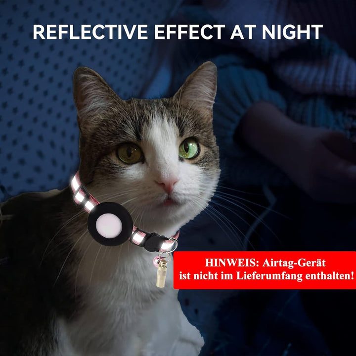 Zgardă pentru pisici Airtag cu suport Airtag, zgardă reflectorizantă pentru pisici cu clopoțel, nume, adresă și încuietoare de siguranță, zgardă reglabilă pentru pisici 18-27 cm pentru fete, băieți, pisoi și căței