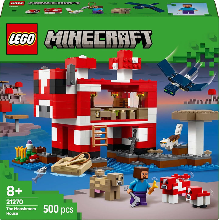 LEGO Minecraft The Mushroom Cow House, jucărie de construit pentru jocul video, model în țara ciupercilor cu minifigurine, Steve și alte personaje, set de joacă pentru băieți și fete de la 8 ani 21270