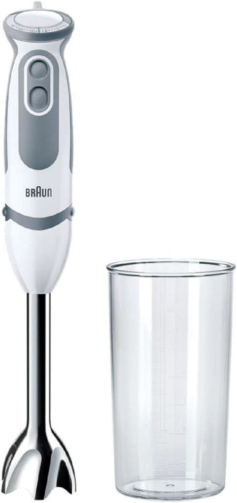 Braun Stabmixer MQ 5200WH - Multiquick 5 Vario Pürierstab Mit Edelstahl Mixfuß, 1000 Watt, Inkl. 600 Ml Mix- & Messbecher, Weiß/Grau