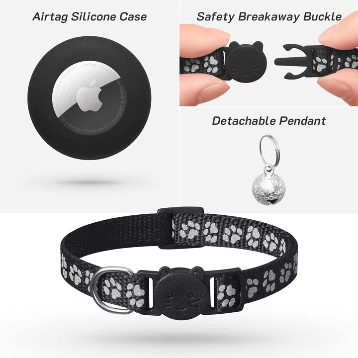Pachet de 2 compatibil cu zgarda Airtag pentru pisici cu clopoțel, tracker GPS reflectorizant pentru pisici compatibil cu husa Apple Airtag, personalizat compatibil cu zgarda Airtag pentru pisici cu încuietoare de siguranță