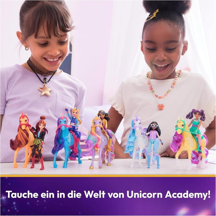 Unicorn Academy AVA și Unicorn Leaf Set - Figurine originale de aproximativ 12 cm înălțime din popularul serial Netflix Cu două accesorii și perii de păr Pentru jocuri de rol imaginative, pentru copii cu vârsta de 4 ani și peste