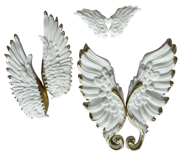 Lot de 3 décorations comestibles en pâte à sucre, Ailes d'Ange