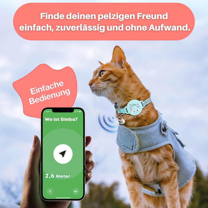 Zgardă pentru pisici Lipcat® Airtag | Reflectorizantă, căptușită și reglabilă | Închizătoare de siguranță, clopoțel și suport impermeabil pentru etichetă | Sistem de urmărire a pisicilor | Compatibilă cu Apple Airtag | Turcoaz