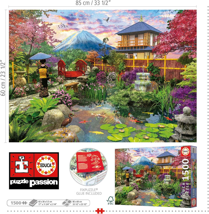 Educa - Puzzle de 1500 piese pentru adulti | Gradina Japoneza. Dimensiuni: 85 X 60 cm. Include lipiciul de puzzle Fixpuzzle. Pentru 14 ani (19937)