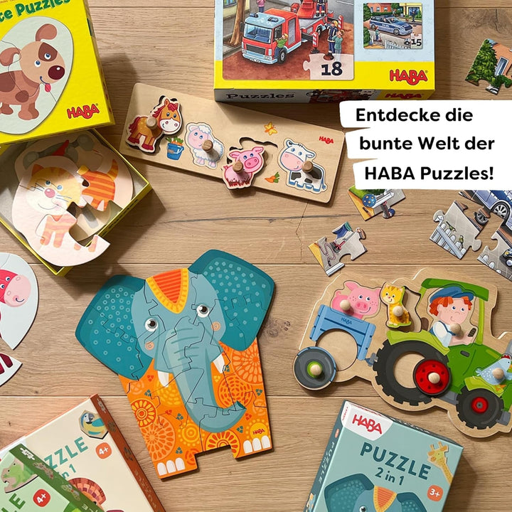 HABA Fire Brigade Puzzle - Set de 3 piese pentru copii cu vârsta de 3 ani și peste, puzzle din carton cu motive de poliție și ambulanță - Promovează abilitățile motorii fine și concentrarea - 1302759001