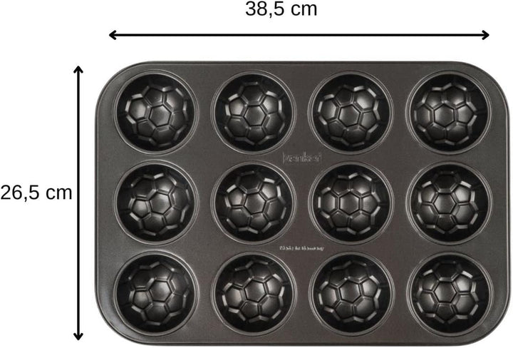 Zenker 12Er Muffinform – Muffinbackblech Für Muffins Und Cupcakes Aus Der Serie Soccer Baking– Hitzebeständiges 12Er Muffinblech Mit Antihaftbeschichtung, Schwarz