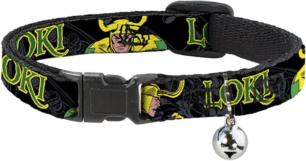 Zgardă pentru pisici Loki in Action, lățime 20,3 - 30,5 cm, negru/gri/galben/verde