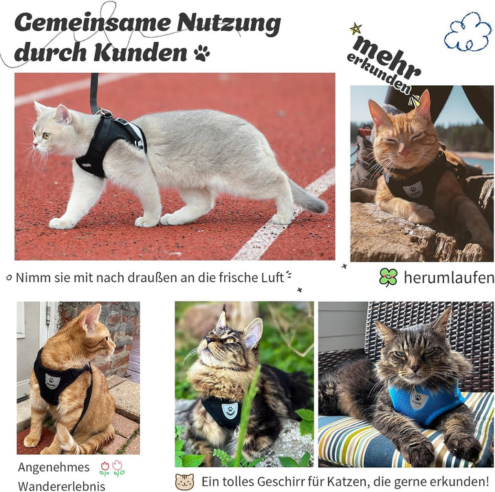 Supet Ham pentru pisici, lesă anti-evadare, cu ham pentru pisici, vestă moale pentru pisici, cu lesă pentru pisoi, câini, Chihuahua (M, negru)