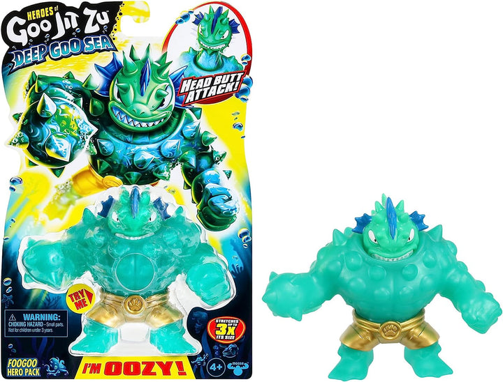Heroes of Goo Jit To Deep GOO Sea Hero Pack cu Thrash. Figură de acțiune super elastică și extensibilă cu umplutură specială de slime și falcă mobilă