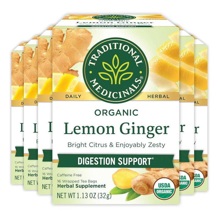 Organic Lemon Ginger Herbal Tea, Promotes Healthy Digestion, 16 Count (Pack of 6) Tea USA Naty Shop Default Title