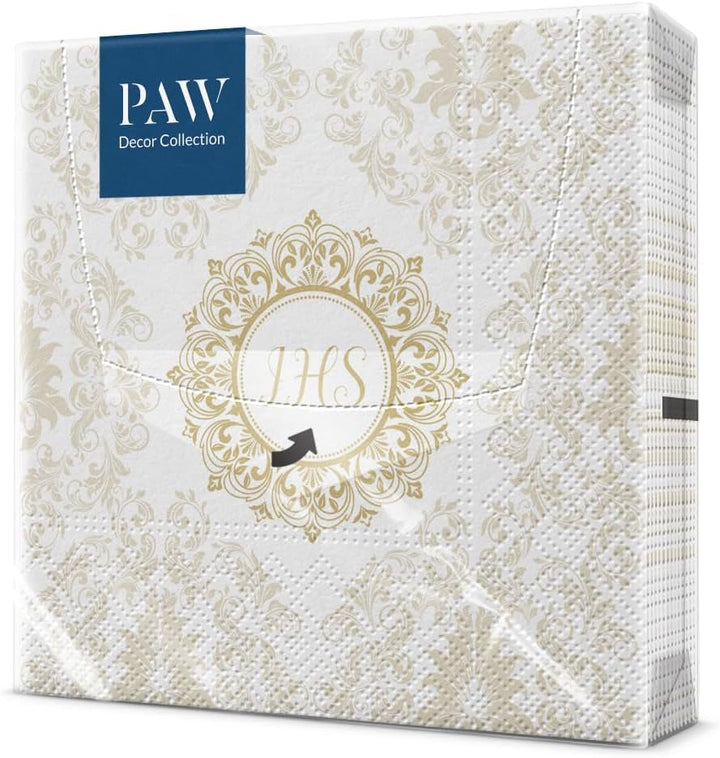 PAW - Șervețele 3 straturi (33 X 33 Cm) I 20 bucăți I Perfect pentru comuniune, confirmare, botez I Ideal pentru băieți și fete I Decorațiuni de masă Șervețele de hârtie elegante - IHS Roses I Delicate Roses