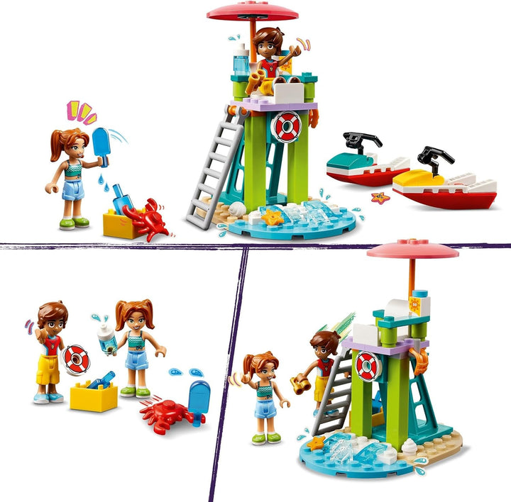 Turn de observare a salvamarilor LEGO Friends cu jet ski-uri, jucărie pentru copii, idee de cadou pentru fete și băieți de la 5 ani cu 2 figurine și delfin, jucărie jet ski 42623