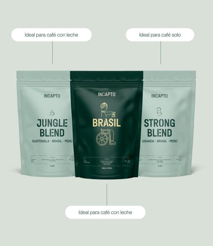 Incapto Einsteigerpaket Für Spezialitäten-Kaffeebohnen | Jungle Blend, Brasilianischer Kaffee Und Strong Blend | Hohe Röstung Und Intensives Aroma | 3 Pakete À 500G