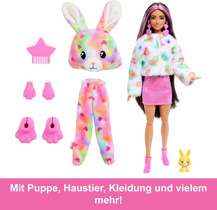 Barbie Cutie Reveal Doll și accesorii, costum de pluș Batik Bunny și 10 surprize cu schimbare de culoare, seria Color Dream, HRK38