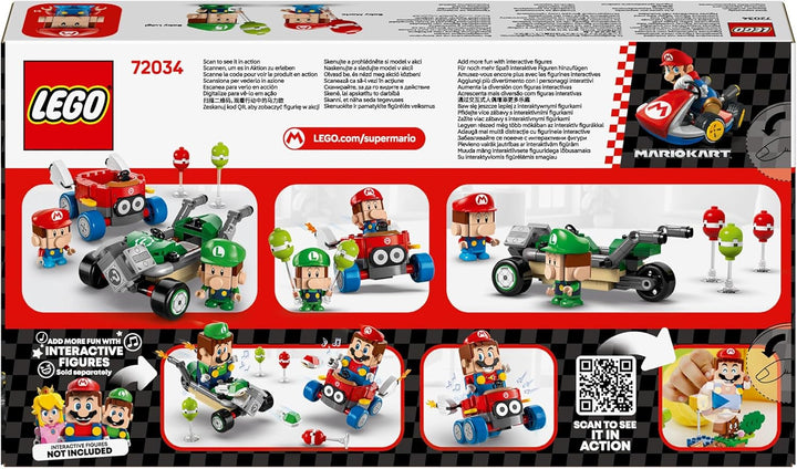 LEGO Mario Kart - Baby Mario Vs. Baby Luigi, figuri Nintendo de colecționat, 2 vitezomani de jucărie construibile, cadou pentru băieți, fete și gameri cu vârsta peste 8 ani, jucărie de aventură 72034