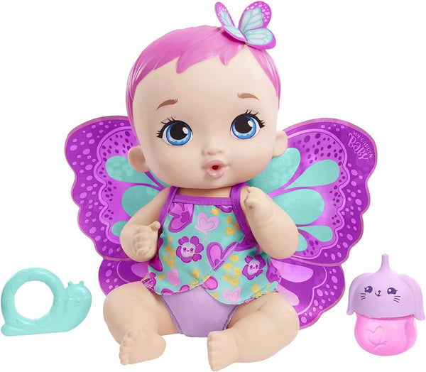 My Garden Baby GYP10 - Păpușă fluture pentru hrănit și îmbrăcat (30 cm), cu scutec reutilizabil, haine și aripi detașabile, jucărie pentru copii de la vârsta de 2 ani