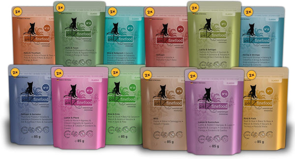 Catz Finefood Classic Collection Mix-Pack Hrană umedă pentru pisici - Delicatessen Hrană umedă pentru pisica dumneavoastră fără cereale și zahăr cu conținut ridicat de carne, 24 X 85G Bag