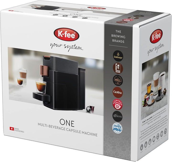 Aparat cu capsule K-Fee ONE pentru cafea, ceai și cacao | Aparat de cafea compact | Încălzire rapidă | Rezervor de apă de 0,8 L | 19 bar | Cupru negru | Câștigătorul testului Stiftung Warentest 2023