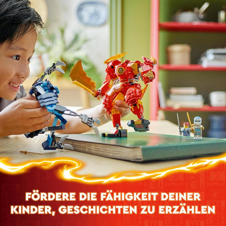 LEGO NINJAGO Kai's Fire Mech, jucărie figurină de acțiune pentru copii cu figurină mech roșie pentru personalizare, set ninja cu 4 figurine, inclusiv Kai și Zane, cadou pentru băieți și fete de 7 ani 71808