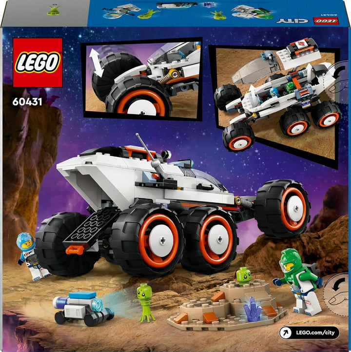 LEGO City Space Rover cu extratereștri, set de mașină cu figurine robot și extratereștri, cadou de ziua de naștere pentru băieți și fete de la 6 ani, cu 2 minifigurine și un set de planete 60431