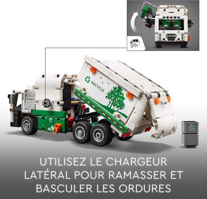 Autobasculantă electrică LEGO Technic Mack LR, model de autobasculantă pentru jocuri de rol de reciclare & Buldozer Technic Heavy Duty, buldozer de jucărie de construit