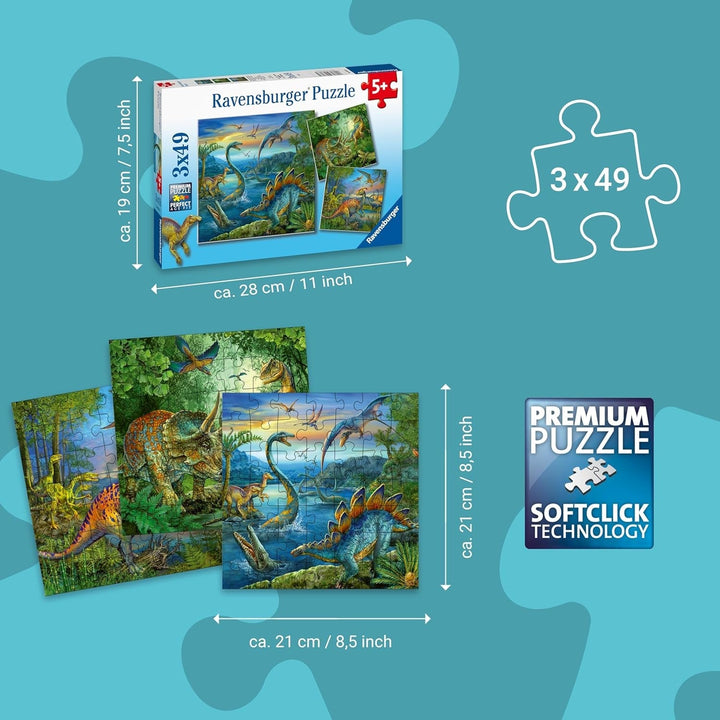 Ravensburger Puzzle jigsaw pentru copii - 09317 Fascinația dinozaurilor - puzzle jigsaw pentru copii de 5 ani și peste, cu 3X49 piese