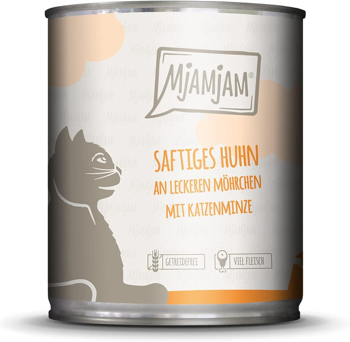 Mjamjam - Hrană umedă premium pentru pisici - Mixpaket II - Game & Rabbit, Turkey & - Hrană umedă premium pentru pisici - Pui suculent cu morcovi gustoși, pachet de 6 (6 X 800 G)