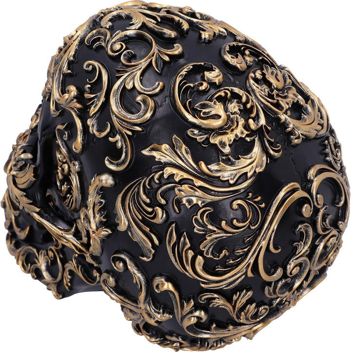 Craniu renascentist, 19 cm, rășină, negru și auriu, model baroc auriu, ornament craniu negru, decor gotic, turnat din cea mai fină rășină sintetică, pictat manual de experți Statuete si sculpturi Naty Shop