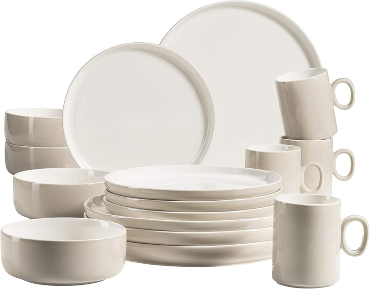 MÄSER 931617 Serie Finaro Geschirr Set Für 4 Personen in Gastronomie-Qualität, Skandinavisches Design, 16-Teiliges Kombiservice, Weiß, Durable Porzellan