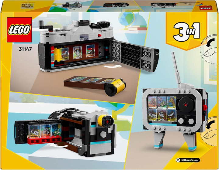 LEGO Creator 3In1 Retro Camera Toy, Camera video, Set TV, Decorațiuni de birou pentru copii sau accesorii pentru dormitor, Cadouri de fotografie pentru fete și băieți de la 8 ani 31147