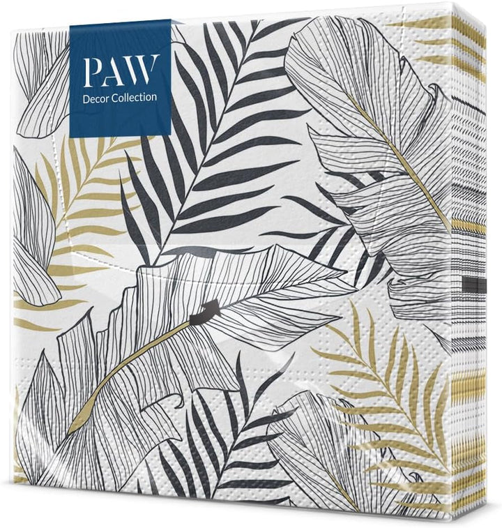 PAW - Șervețele 3 straturi (33 X 33 Cm) I 20 bucăți I Perfect pentru zile de naștere, petreceri, nunți, comuniuni și sărbători I Decor de masă Șervețele de hârtie elegante - Eucalipt auriu I Eucalipt auriu