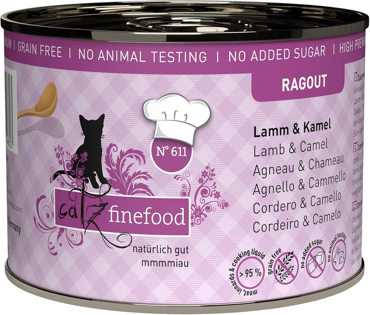 Catz Finefood Ragout N° 605 Salmon & Duck Cat Food Wet - hrană umedă delicatessen pentru pisici în sos fără cereale și zahăr cu conținut ridicat de carne, cutie 6 X 190 G