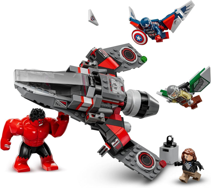 LEGO Marvel Showdown între Căpitanul America și Hulk Roșu, cadou pentru copii, set cu jet construibil, jucărie cu supereroi pentru băieți și fete de la 8 ani, jucărie de construit aventuri 76292