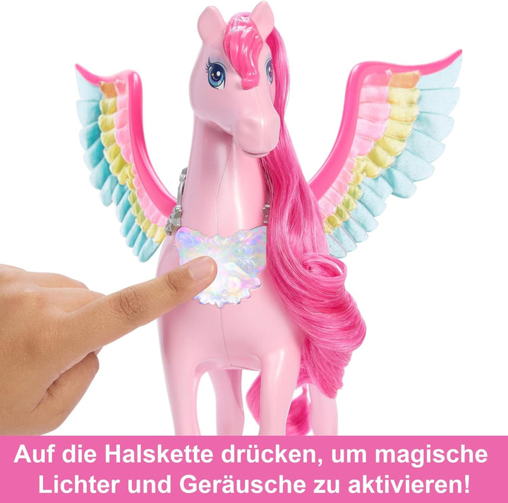 Barbie A Hidden Magic Pegasus - jucărie interactivă cu lumini și sunete, 10 accesorii, aripi curcubeu, pentru copii de la 3 ani, HLC41