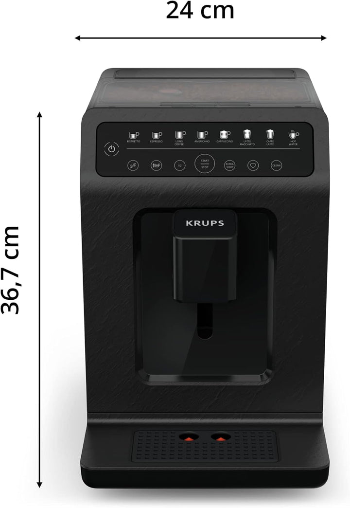 Aparat de cafea complet automat Krups EA897B Evidence Ecodesign, Funcție espresso și cappuccino automată, Tehnologie Quattro Force, Cești cu lapte cu o singură atingere, 8 presetări, sistem de lapte, 1450W