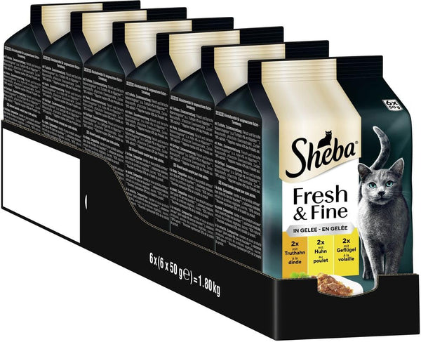 Sheba portion bag wet cat food multipack Fresh & Fine în jeleu cu curcan și pui, 6X6X50G - Hrană pentru pisici de înaltă calitate în jeleu cu curcan și pui