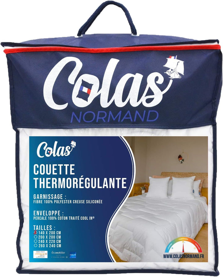 COLAS NORMAND Plapumă termoregulatoare, Cool In, Temperat, 140 X 200 Cm, Transpirație, Ventilație optimă, 100% percale, Fresh Feel, Franceză, 53130255, Alb