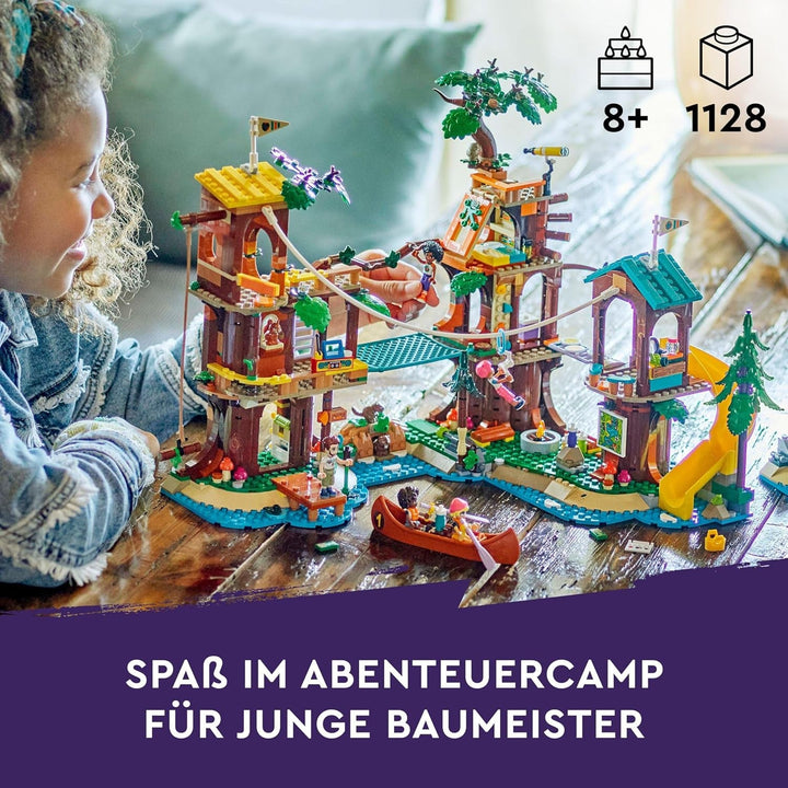 LEGO Friends Tree House At Adventure Camp, set de joacă pentru fete și băieți de la 8 ani cu 5 figurine și 5 animale, idee de cadou pentru jocuri creative, jucării sportive, casă de păpuși 42631